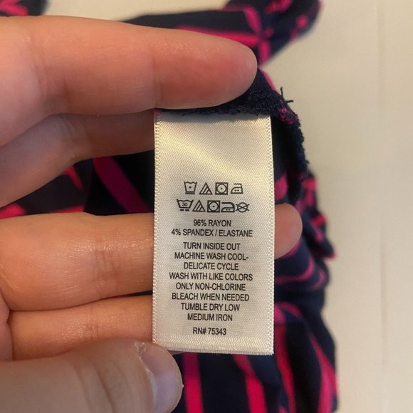 Cynthia Rowley Women 2X Knee Length Dress Navy Blue Pink Stripe VNeck 3/4 Sleeve - Picture 5 of 8